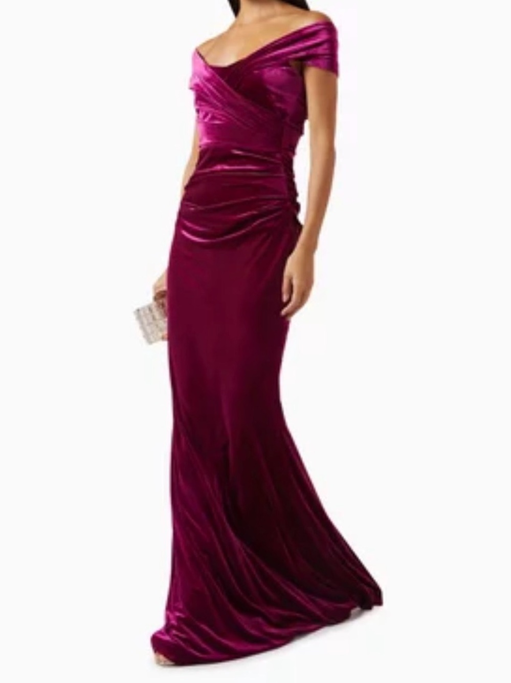 NWT Teri Jon Raspberry Velvet Ruched Draped Gown Dress Size 10